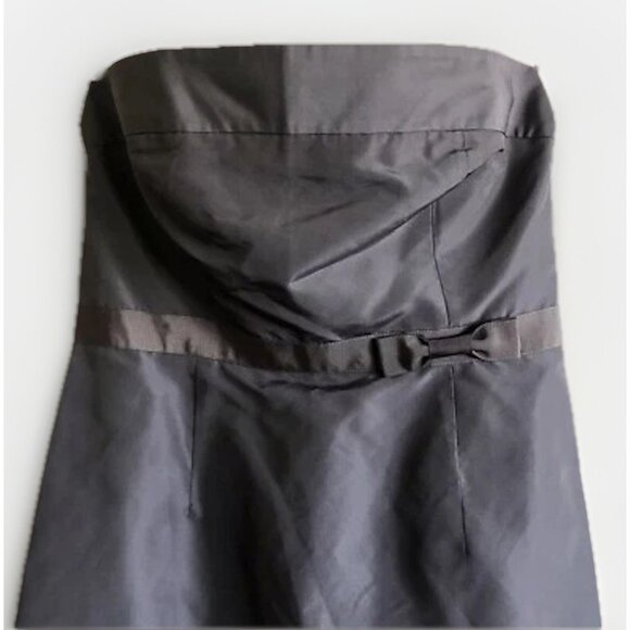 Vintage J Crew Emma Women's Silk Dress Size 12 Brown Silk Faille Bow Strapless - Picture 3 of 8